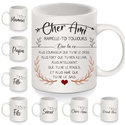 Bommex Rappelle-toi toujours que tu es plus courageux Mugs pour Amis Cadeau d'inspiration Tasse à café pour Cher Ami Cadeau d'anniversaire Cadeau de Noël (ami)