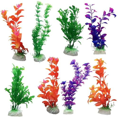10 Pack Aquarium Fish Tank 8 Plastic Plants for Aquarium Decoration Decor in Multiple Plant Styles & Vibrant Colour Plants For Freshwater & Marine Aquariums (Mixed Colours)