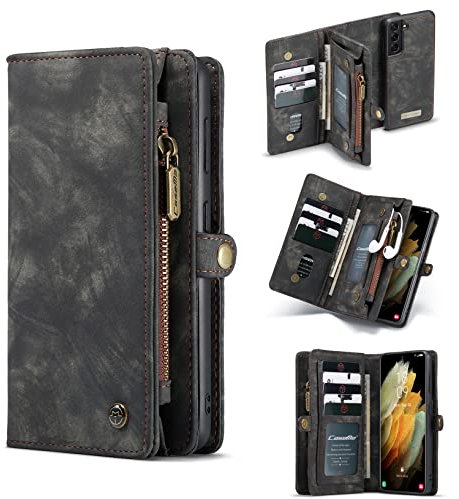 Yidai-Silu Abnehmbar Hülle für iPhone 16 Pro Max Handyülle Mutil-Funktion Magnetische Wallet Case Tasche PU Leder Etui Flip Cover Geldbörse Portmonee für iPhone 16 Pro Max - Schwarz