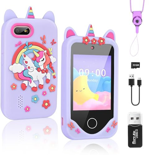 Weinsamkeit Pretend Smartphone für Kinder, Kinder Kamera mit 32 GB SD-Karte, Spielzeug ab 3 4 Jahre Mädchen, Rollenspiel-Handy Kinderhandy Einhorn-Geschenkspielzeug für 3-9 Jahre Jungen Mädchen