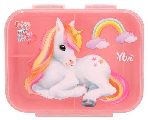 Depesche 13031 Ylvi Colour Cloud Rosa, con Motivo de Unicornio y Arco Iris, Fiambrera con 3 Compartimentos y Tapa Transparente, Estampado Animal, Multicolor, One Size