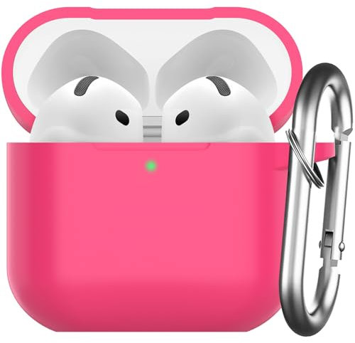 Nemteur für AirPods 4 Hülle 2024, Schützende Silikon Case für AirPods 4th 2024 Skin Front LED Sichtbar Silikon Hülle mit Karabiner, Watermelon Red