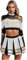 iEFiEL Damen Cheer Leader Kostüm Cheerleading Uniform Langarm Crop Top Bauchfrei Oberteile Und Minirock Metallic Faltenrock Weiß S