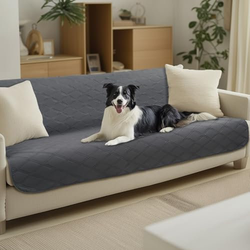 luciphia 100% wasserdichte Hundedecke mit Rutschfesten Punkten, rutschfeste Hundedecke als Schutz für Sofa Bett Auto, Robuste Hundematte Maschinenwaschbar für Unterwegs Hunde, Grau 132 * 208cm