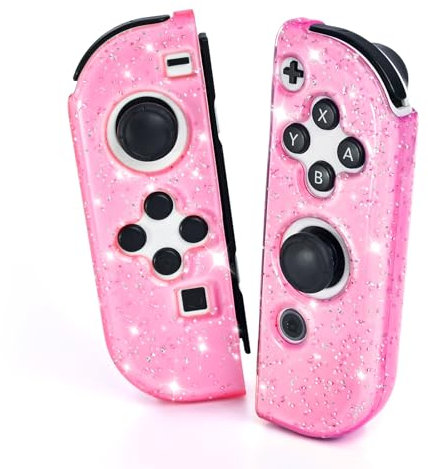 DLseego Housse de Protection pour Switch/Switch OLED Controller,Transparence Glitter Soft TPU Switch Joycon Protector Grip Coque Coque,Poignées Gauche et Droite,Rose