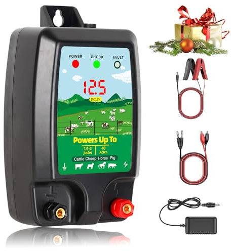 Weidezaungerät, 3 Joule Elektrozaun-Ladegerät, 12KV High-Power Output Elektrozaun Energizer mit LED-Anzeige, 10KM Zaun Ladegerät Ideal für Vieh, Geflügel & Gärten