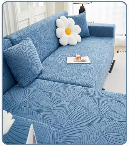 Samt-Stretch-Sofabezug, L-Form, wasserabweisend, Schonbezug für Eckcouch, langlebiger Schutz für Haustiere und Kinder, Wohnzimmerdekoration, Blau, 4-Sitzer (235 x 300 cm)