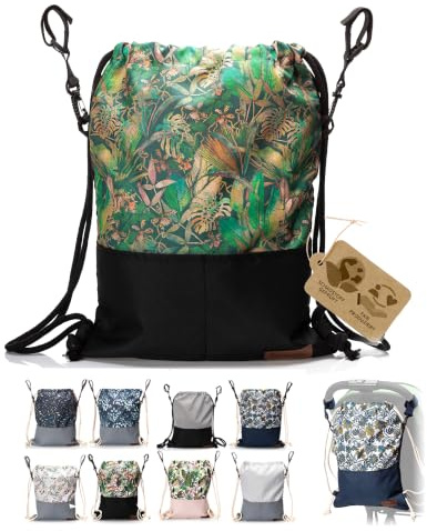 Wickeltasche Kinderwagen mit Rucksackfunktion, Modell 9 | leichter Beutel, wasserdicht & robust, mit Reißverschluss, Tunnelzug & Baumwollkordeln, für Alltag