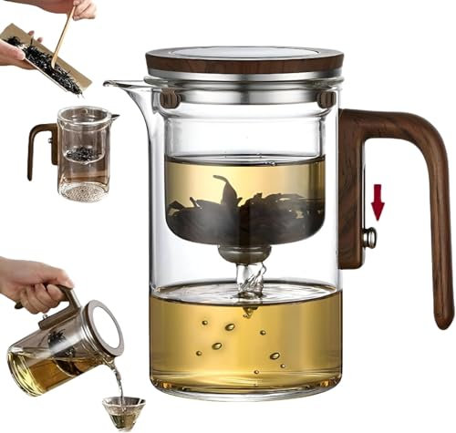 DRNKNSTX Teiera, Teiera automatica Creative Magic, Infusore in vetro da tè sfuso staccabile (Trasparente, 20oz)