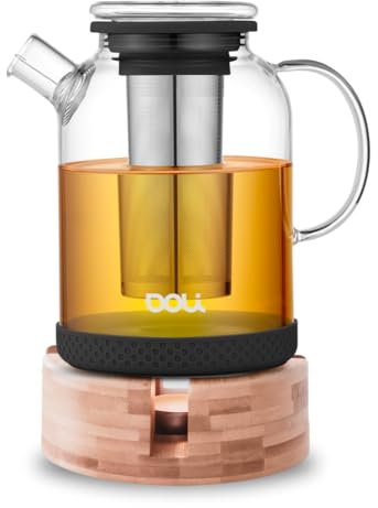 Doli 1,5L Teekanne und Stövchen Set Schwarz - Langes Edelstahl Sieb für pures Aroma - für heiße & kalte Getränke - Spülmaschinenfest - BPA-frei