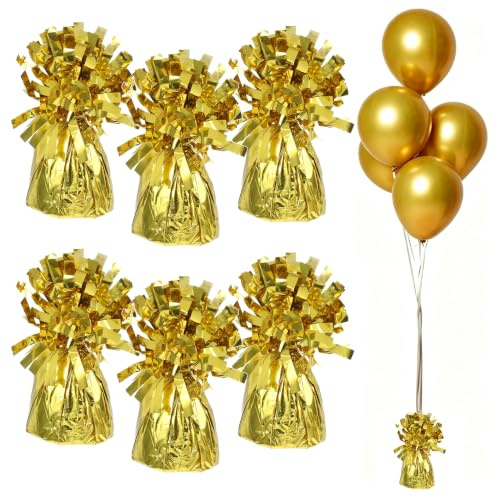 HOMSFOU 6 Stück Ballongewicht: Wiederverwendbare Heliumballon-170g/Stk Beschwerer - Stabile Ballongewichte für Hochzeit, Geburtstag & Party Dekoration (Gold)