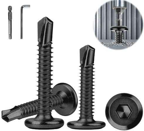 Hexizexi 100 tornillos autorroscantes de acero inoxidable 410, cabeza plana, tornillos hexagonales interiores, 5,5 x 50 mm, negro con broca hexagonal interior, llave Allen