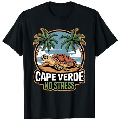 Kap Verde No Stress Beach Turtle & Palm Design T-Shirt