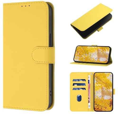 CASEONJAN für iPhone XR Hülle, PU Lederhülle Schutzhülle Klapphülle mit Kartenhalter, Stoßfestes Flip Cover Wallet Case für iPhone XR Handyhülle (Zitronengelb)
