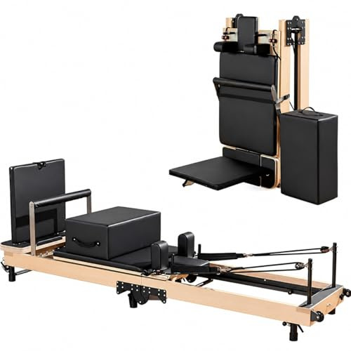 Wunder Pilates Reformer F1 - Faltbare Profi Pilates Maschine für Zuhause & Studio, kompaktes Ahornholz mit Federn & Zubehör