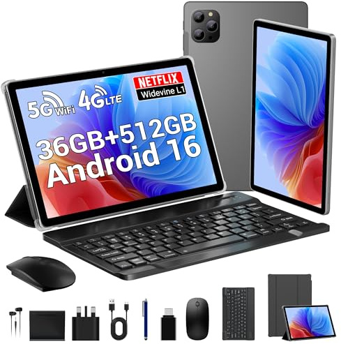 GAMORZE Android 16 Tablet 11 INCH 36GB+512GB ROM /2TB TF,Octa-Core/Gemini AI 2.0/Widevine L1/8MP AI Camera/1080P/4GLTE/5G/2.4G WiFi/Bluetooth 5.0/GPS/OTG/Tablet with Keyboard&Mouse-Gray