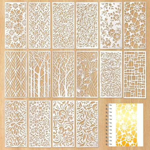 16 Stück Geometrische Texturen Schablonen zum Malen Textilgestaltung Schablonen Wandgestaltung Abstrakte Schichtschablone wiederverwendbare Handwerksartikel Stencil Malschablonen DIY für Möbel, Holz