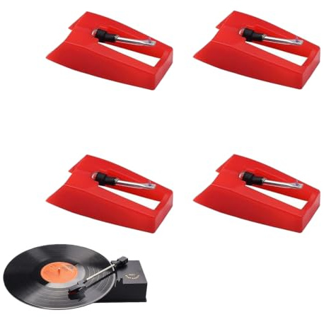 4 Piece Record Player Needle Replacement,Turntable Needles, with Ruby Stylus, Compatible with Crosley, Ion, Jensen, Bush, Teac, and Many Other Models, Ideal for Vinyl LP and Phonograph Records (Red)