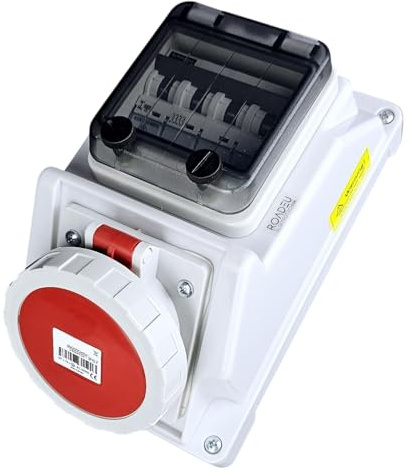 RoadEu | Prise Murale CEE 16A 5P (Triphasée 400V) IP66 Étanche | Coffret Électrique Précâblé avec Disjoncteur 4P 16A | Certifié VDE | Idéal Industrie, Agriculture & Extérieur