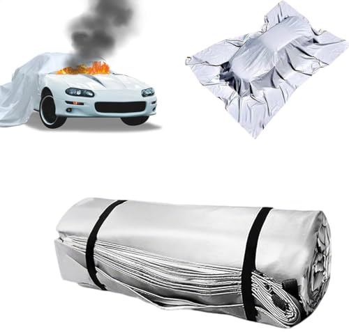 GJBMXSM Auto Löschdecke 6 x 9 m,große Doppelseitig Silikonbeschichtet Brandschutzdecke für Autos,Branddecke für Fahrzeuge, Garage, Werkstatt, Parkhaus,professioneller KFZ Brandschutz