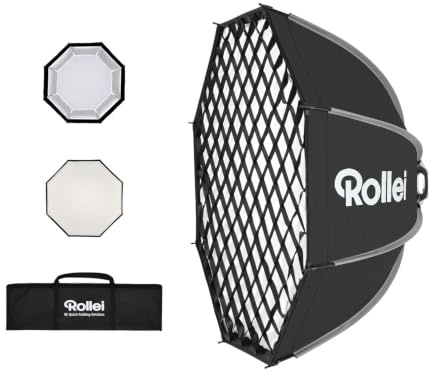 Rollei Quick Folding Octabox Durchmesser 95cm mit Diffusor Grid & Tasche | Softbox Achteckig mit 360° Drehbare Speedring & Bowens S-Type Bajonett für Studio & On-Location Packmaß 75cm Gewicht 946g