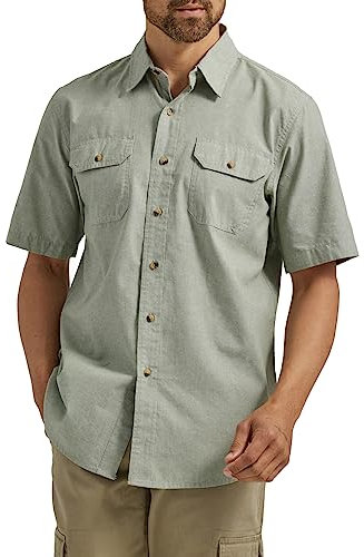 Wrangler Authentics Men's Short Sleeve Classic Woven Shirt, Sea Spray Chambray, XXL