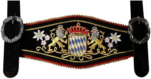 German Wear Hosenträger für Trachten Lederhosen mit Bayerischem Wappen-stickerei, Farbe:Schwarz
