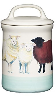 KitchenCraft Apple Farm Hand-Finished 'Sally Sheep' Ceramic Airtight Storage Jar, 10.5 x 17.5 cm (4 x 7) - Cream / Green