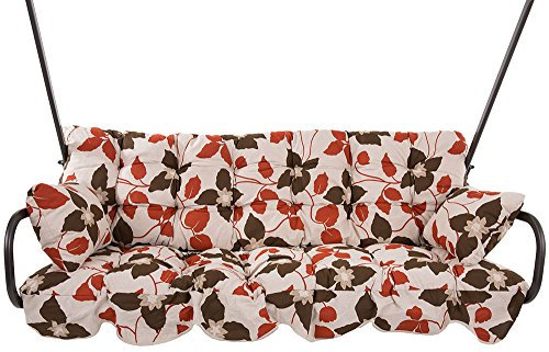 Dajar Patio Hollywoodschaukel Auflage 180x50 mit Seitenkissen Polsterauflage Sitzkissen Rückenlehne gesteppt Pflanzenmuster