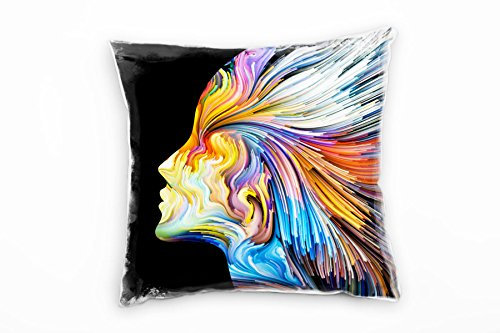 Paul Sinus Art Abstrakt, Gesicht, Streifen, bunt Deko Kissen 40x40cm für Couch Sofa Lounge Zierkissen - Dekoration zum Wohlfühlen