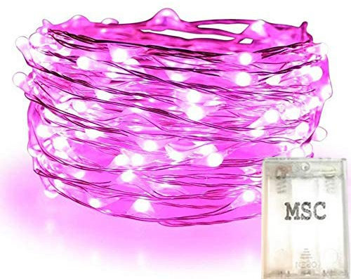 MSC - 10 m - 100 luces LED de color rosa, funciona con pilas, cable de cobre, ideal para Navidad, Navidad, fiestas, bodas, decoración de Batt-Rosa-NoWp1