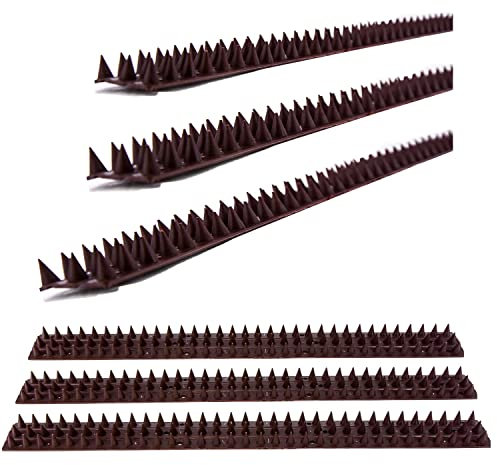 GEEZY Anti Climb Wall & Fence Spikes, 10 Pcs x 50cm – 5m Brown Weatherproof Plastic Bird Spikes Strips, Fence Toppers to Stop Cats & Pigeon Deterrent, Cut to Size, Easy Fit with Screws or Tape