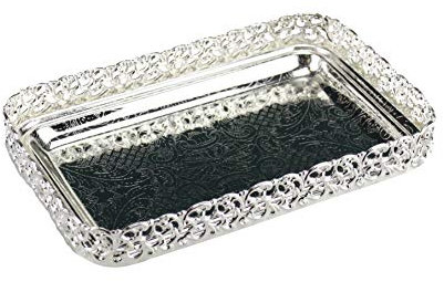 Silver Serving Tray Rectangle Decorative Mirror Polished Paandan Centrepiece for Tealight Candles, Fruit, Snacks, Drinks Display Plate (Silver)