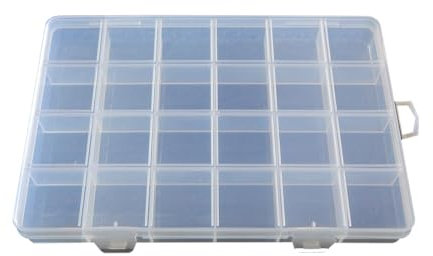 Perlenbox XL groß Sortierbox mit 24 Fächern 25cm Sortierkiste Kunststoff Container Materialbox Sortimentskasten Sortimentsboxen für die Schmuck, Perlen Nailart Kosmetik und andere Mini waren