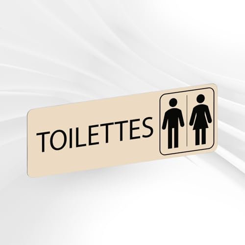 Plaque Signalétique Toilettes Mixtes – Plaque De Porte Adhésive PVC 5 x 15 cm – 20 Couleurs Disponibles (Beige)