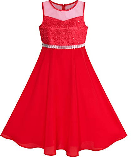 Sunny Fashion Robe Fille Rhinestone Mousseline de Soie Danse Robe de Bal Robe de Soirée Maxi Robe 10 Ans,10 ans,Rouge-Rouge