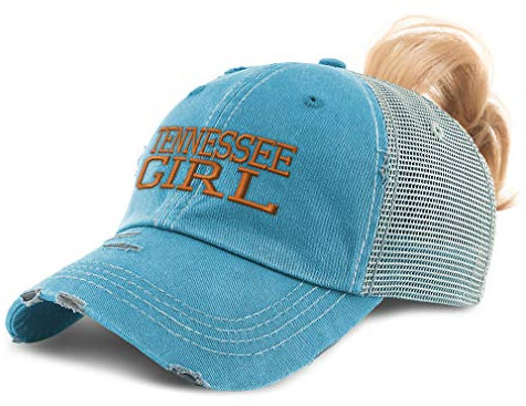 Individuelle Damen-Pferdeschwanz-Kappe, Tennessee Girl, USA, Stickerei, Baumwolle, Nur türkisfarbenes Design, Einheitsgröße