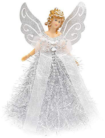 Belle Vous Ángel Punta del Árbol Adorno Navideño - Figura de Plástico Plateado 20,5 x 8,2 cm - Decoración para Hogar, Festividades y Árbol de Navidad