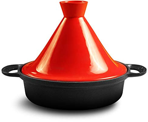 3L Gusseisen-Tajine-Topf Emaillierter Mattfarbiger Mikro-Schnellkochtopf Keramik-Topfdeckel Gusseisenboden,Red