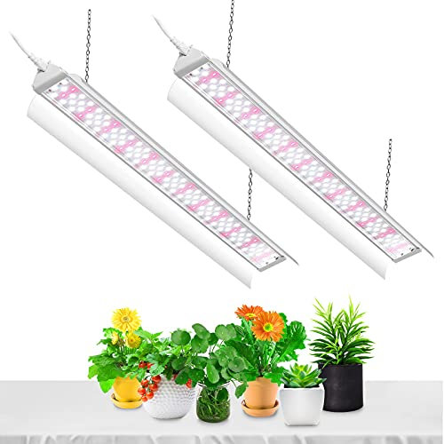 SZHLUX LED White Grow Light 2ft 80W (2×40W, 600W Equivalent) Full Spectrum Linkable LED Plant Light for Indoor Plants, High Output Sunlight Grow Light Strips with Reflector Combo - 2 Pack