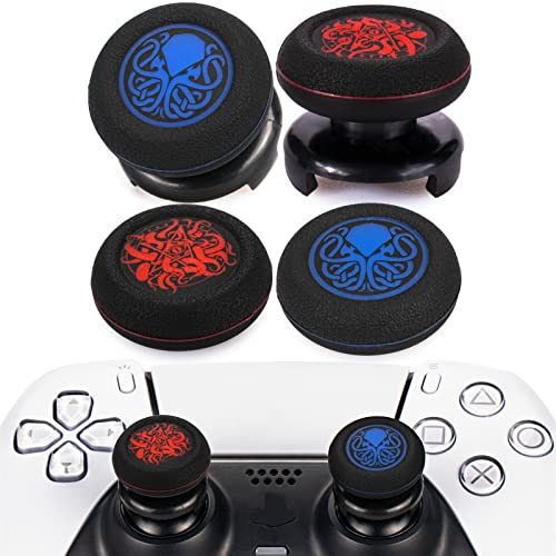 Playrealm FPS Thumbstick Extender & 3D Textur Gummi Silikon Griffabdeckung Thumb Grip Aufsätze 4 für PS5 Dualsenese & PS4 Controller(Cthulhu Blau Tiefsee-Tentakel Rot)