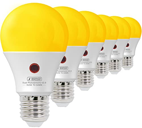 SINCELIGHT Dusk to Dawn LED Mosquito Repellent Bulb with Dual Photocell Sensors, ON/Off Automatic Depends on the Daylight Level, Outdoor Night Light from Dusk Till Dawn, Security Bulbs, 6 Pack