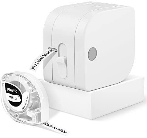 Goknu P12 Etikettiergerät Beschriftungsgerät Selbstklebend Etikettendruckermit Klebeband, Kompatibel mit Bügeletiketten, Satinetiketten, Papier- und Kunststoffetiketten, Ideal für die Organisation