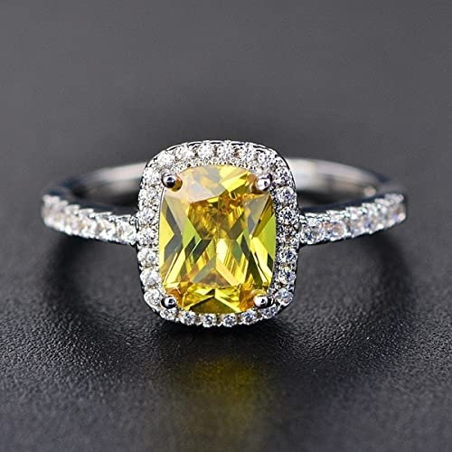 DJMJHG 925 Silber Ringe Zirkonia Citrin Rosa Kristall Vorschlag Verlobungsring Damen Hochzeit Braut Modeschmuck 4 Gelb
