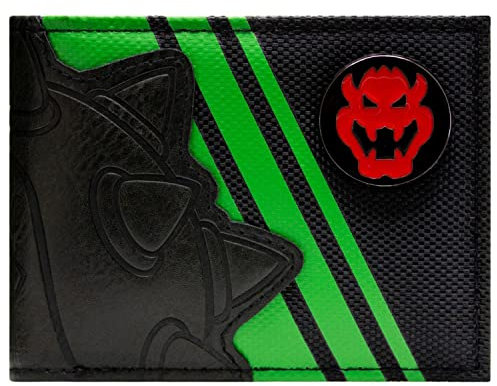 Mario Party Bowser King Koopa Badge en Métal Coquille Portefeuille Bi-Fold Porte-ID & Porte-Cartes, Noir