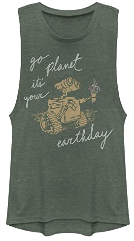 Pixar Wall E Earth Day Redux Women's Muscle Tank, Pine Green Heather, XX-Large