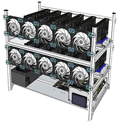 BrightBulb Aluminium Open Air Mining Rig Stackable Frame Case mit Fans für 12 GPU ETH