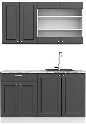 Vicco Cucina completa Fame-Line, Antracite-Oro/Bianco, 140 cm senza piano di lavoro