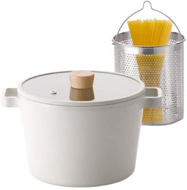 FIKA Kitchen Essential Tiefer Topf mit Nudelsiebeinsatz, Antihaft-Keramikbeschichtung, Kasserolle mit Deckel, gesundes Kochen, Induktionskochgeschirr, hergestellt in Korea (22 cm)
