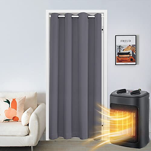 Qelus Single Curtain for Door, Thermal Insulated Door Curtain, Blackout Curtain Panel Drape Eyelets, for Door Doorway Window Living Room Bedroom, Grey 1 PANEL, W52 x L96 Inch/132x244cm